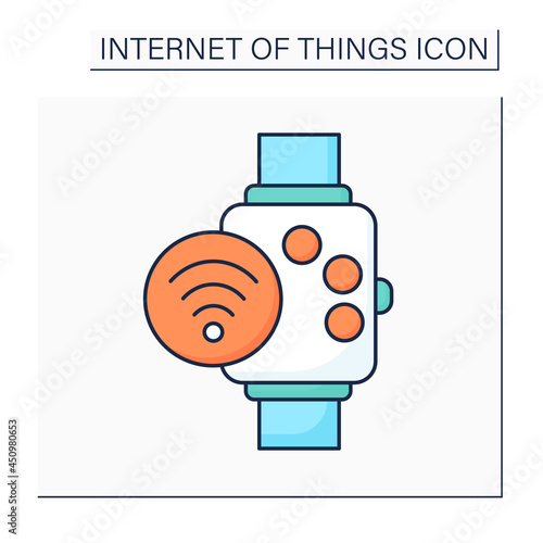 Smart watch color icon. Smart modern device and accessory. NFC wristwatch. Digital smart technologies concept. Isolated vector illustration