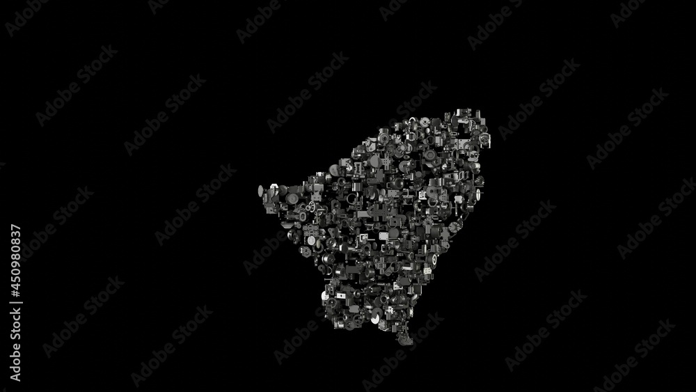 3d rendering mechanical parts in shape of symbol of bell isolated on black background 3d rendering mechanical parts in shape of symbol of bell isolated on black background