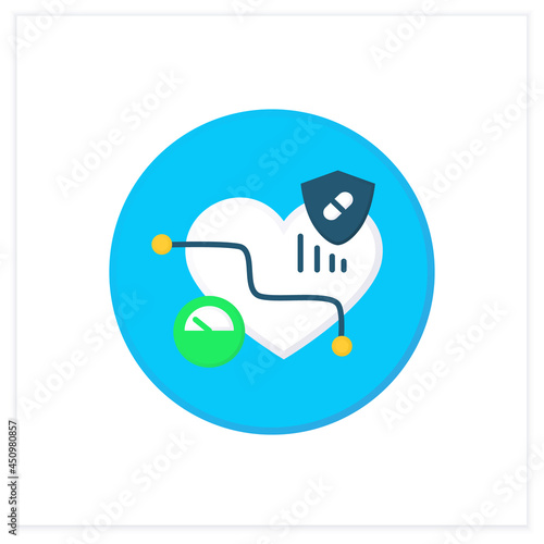 Probiotics flat icon. Low blood pressure. Medicines and dieting for heart hypertension decrease.Medical high pulse.Healthcare and medicine concept. Color vector illustration