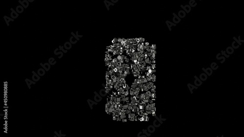 Fotografia 3d rendering mechanical parts in shape of symbol of blade isolated on black back