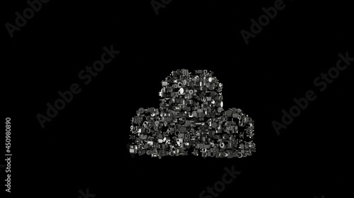 3d rendering mechanical parts in shape of symbol of blocks isolated on black background photo