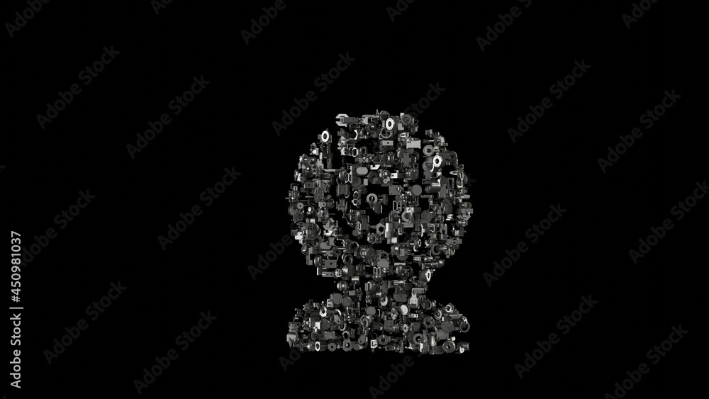 3d rendering mechanical parts in shape of symbol of camera computer isolated on black background 3d rendering mechanical parts in shape of symbol of camera computer isolated on black background