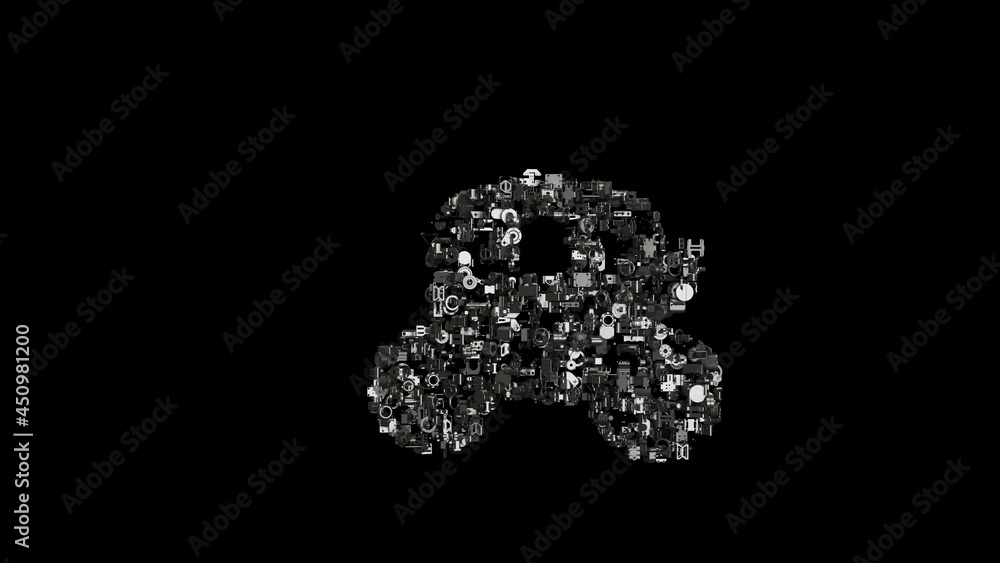 3d rendering mechanical parts in shape of symbol of coach isolated on black background