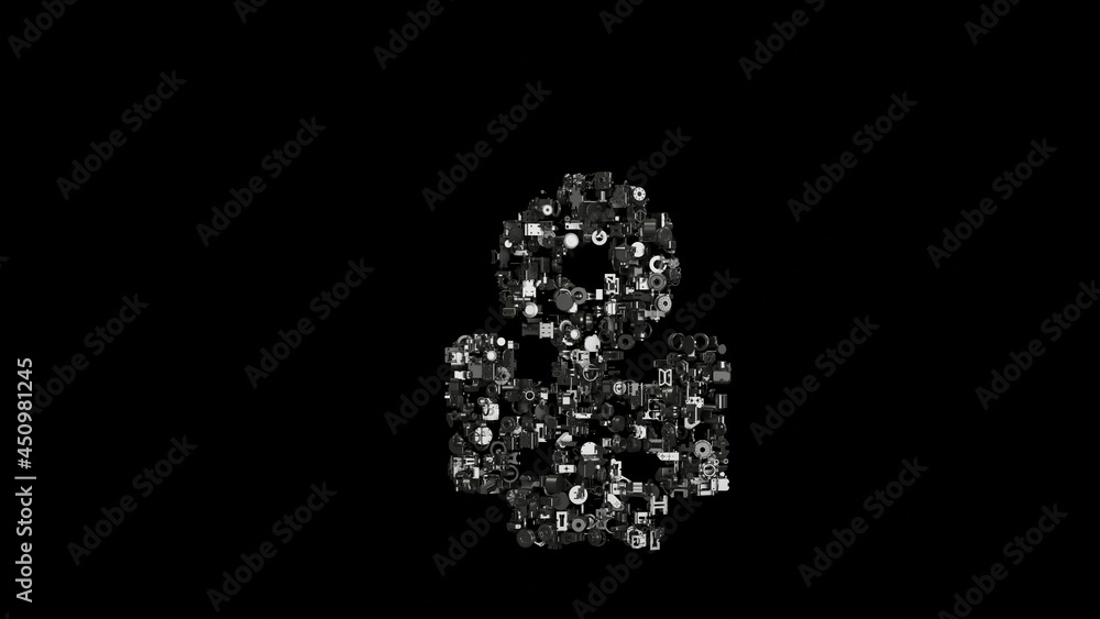 3d rendering mechanical parts in shape of symbol of copper isolated on black background 3d rendering mechanical parts in shape of symbol of copper isolated on black background