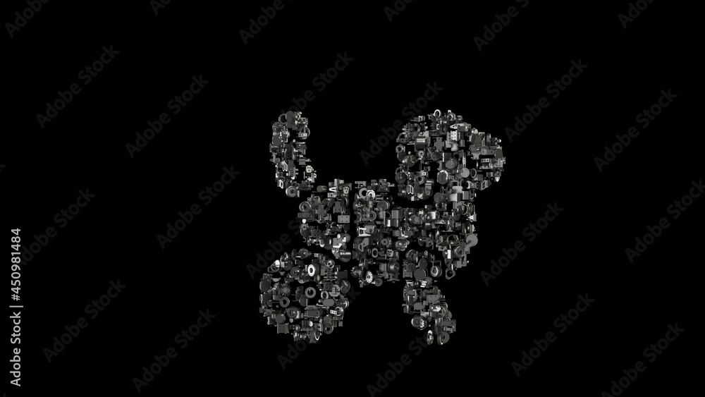 3d rendering mechanical parts in shape of symbol of dog isolated on black background 3d rendering mechanical parts in shape of symbol of dog isolated on black background