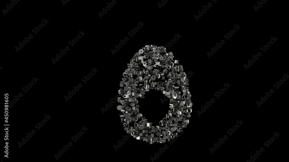 3d rendering mechanical parts in shape of symbol of egg isolated on black background 3d rendering mechanical parts in shape of symbol of egg isolated on black background