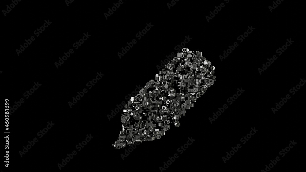 3d rendering mechanical parts in shape of symbol of felt tip pen isolated on black background 3d rendering mechanical parts in shape of symbol of felt tip pen isolated on black background
