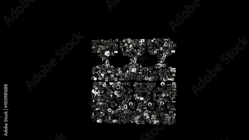 3d rendering mechanical parts in shape of symbol of farming isolated on black background