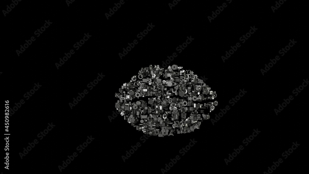 3d rendering mechanical parts in shape of symbol of lips isolated on black background 3d rendering mechanical parts in shape of symbol of lips isolated on black background