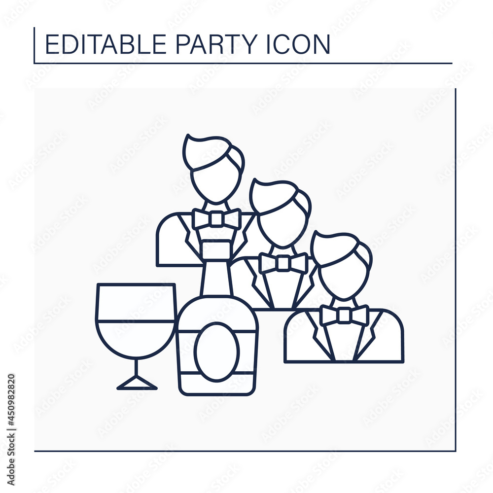 Bachelor party line icon. Party for man who is going to get married. Only male friends invited. Stag weekend, buck night. Celebration concept. Isolated vector illustration. Editable stroke Bachelor party line icon. Party for man who is going to get married. Only male friends invited. Stag weekend, buck night. Celebration concept. Isolated vector illustration. Editable stroke