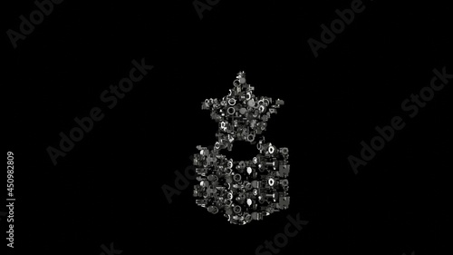 3d rendering mechanical parts in shape of symbol of military rank isolated on black background