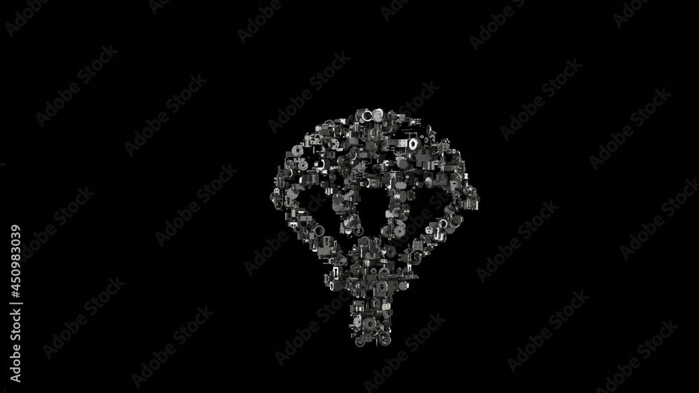 3d rendering mechanical parts in shape of symbol of parachute isolated on black background 3d rendering mechanical parts in shape of symbol of parachute isolated on black background