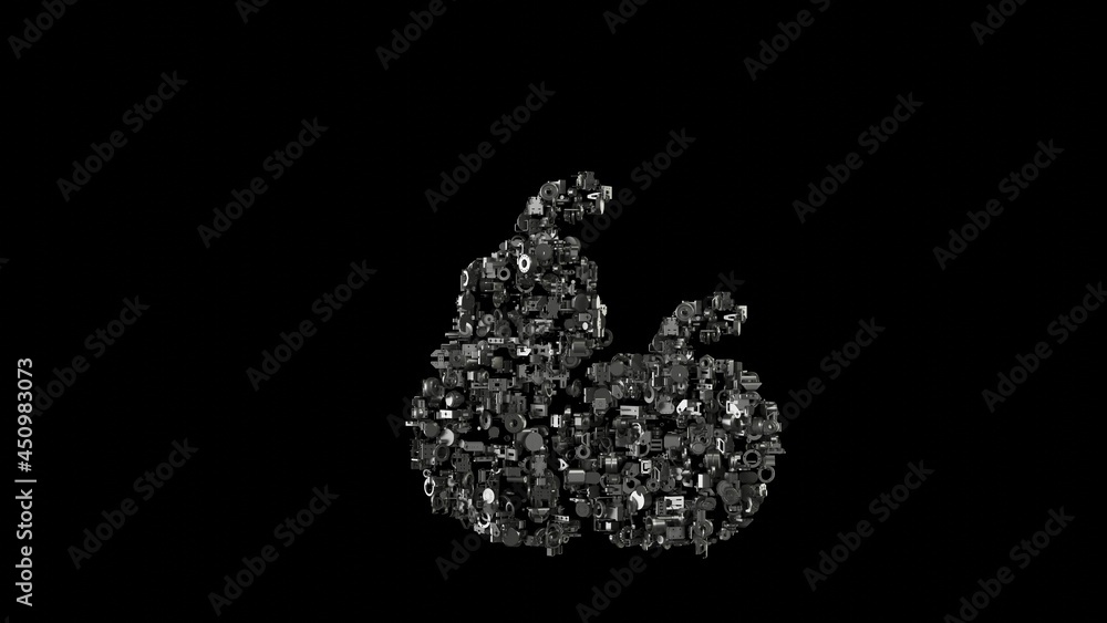 3d rendering mechanical parts in shape of symbol of pear and apple isolated on black background 3d rendering mechanical parts in shape of symbol of pear and apple isolated on black background
