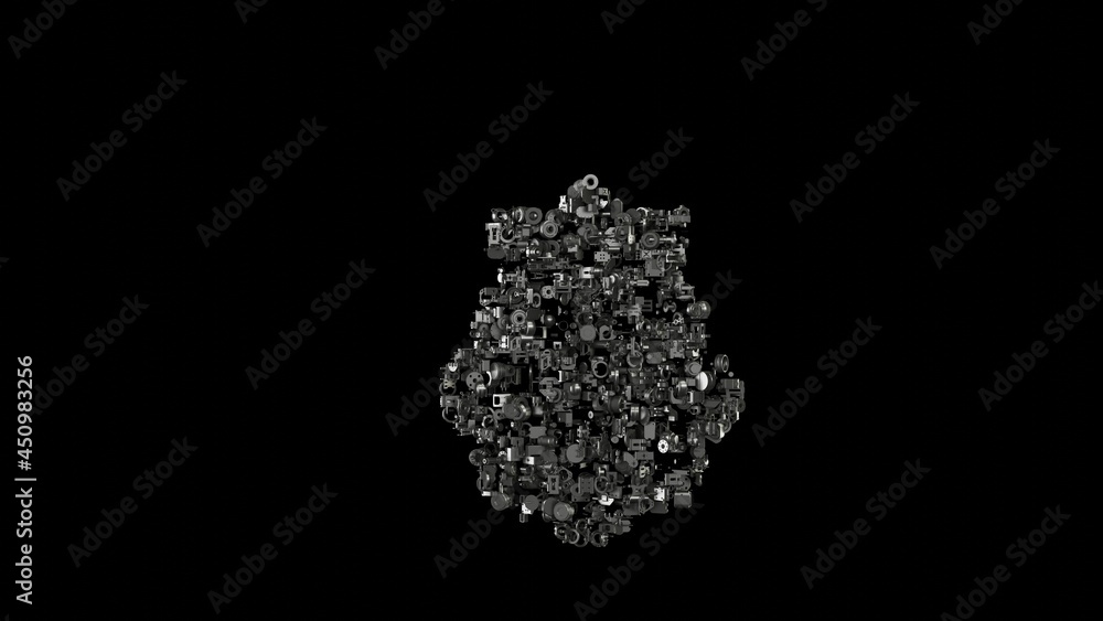3d rendering mechanical parts in shape of symbol of raspberry isolated on black background 3d rendering mechanical parts in shape of symbol of raspberry isolated on black background