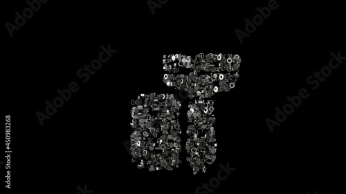 3d rendering mechanical parts in shape of symbol of razor isolated on black background