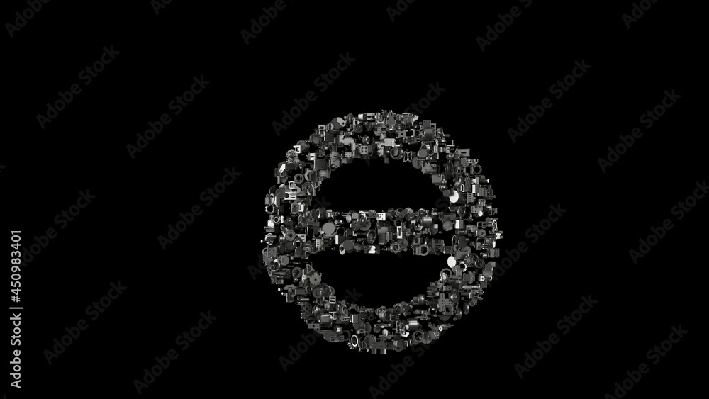 3d rendering mechanical parts in shape of symbol of salt symbol isolated on black background