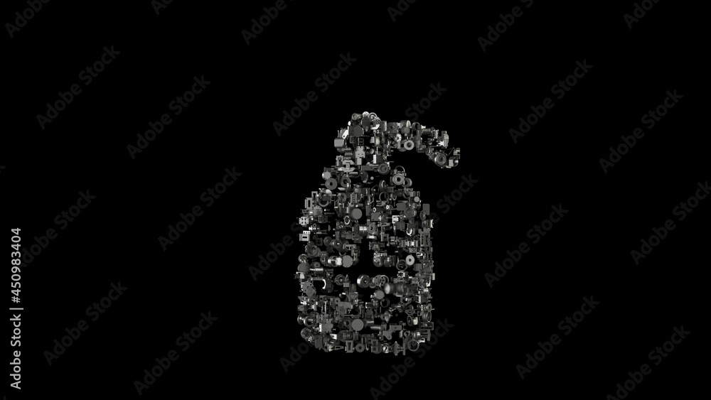 3d rendering mechanical parts in shape of symbol of sanitizer gel isolated on black background 3d rendering mechanical parts in shape of symbol of sanitizer gel isolated on black background