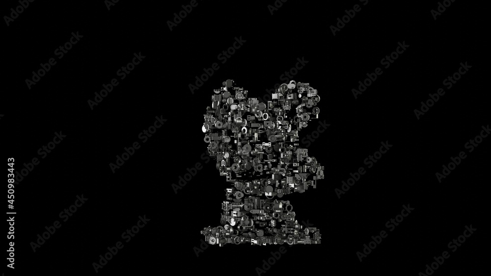 3d rendering mechanical parts in shape of symbol of satellite dish isolated on black background 3d rendering mechanical parts in shape of symbol of satellite dish isolated on black background