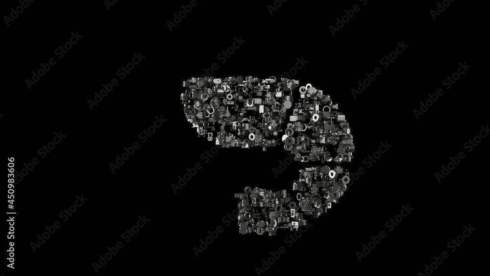 3d rendering mechanical parts in shape of symbol of shrimp isolated on black background 3d rendering mechanical parts in shape of symbol of shrimp isolated on black background
