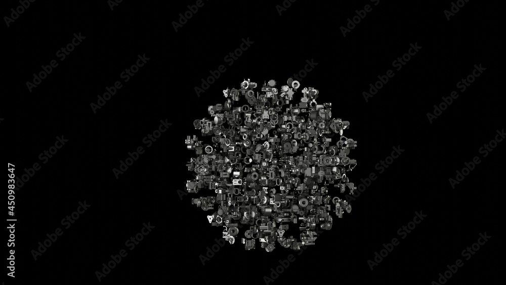 3d rendering mechanical parts in shape of symbol of snowflake isolated on black background 3d rendering mechanical parts in shape of symbol of snowflake isolated on black background