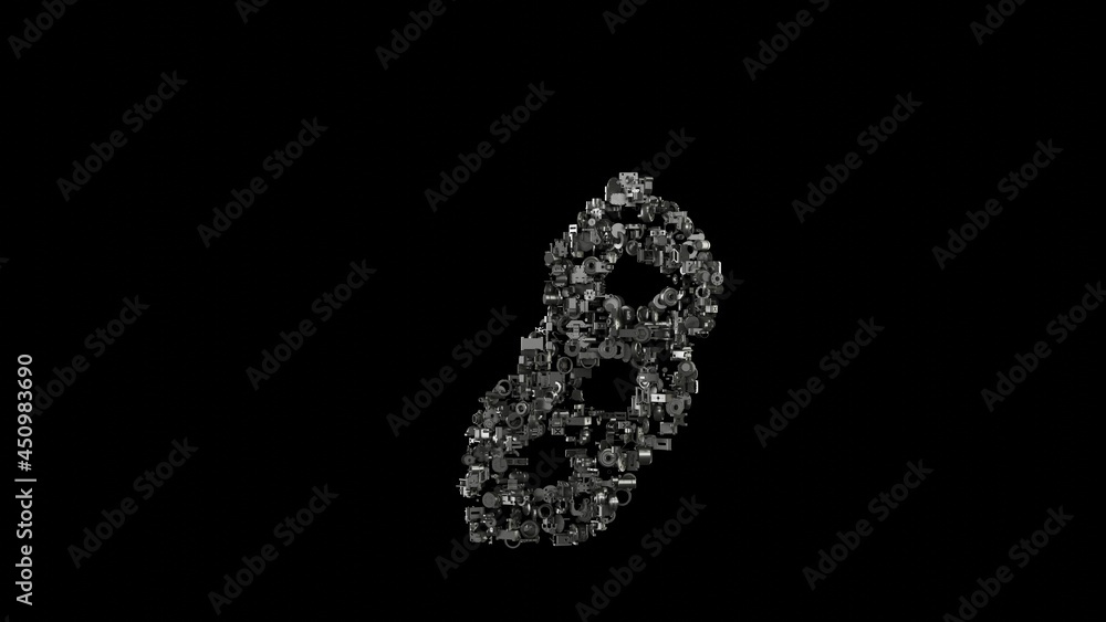 3d rendering mechanical parts in shape of symbol of soya isolated on black background 3d rendering mechanical parts in shape of symbol of soya isolated on black background