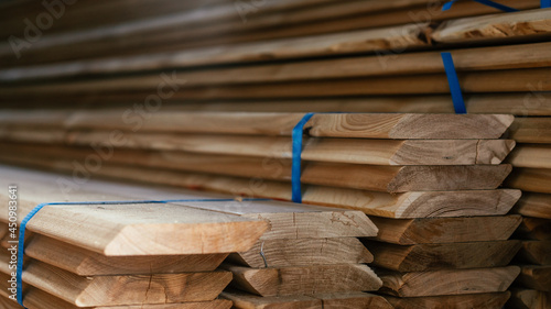 Εκτύπωση καμβά View of ends of stacked edged larch boards with beveled edge, planken for constr