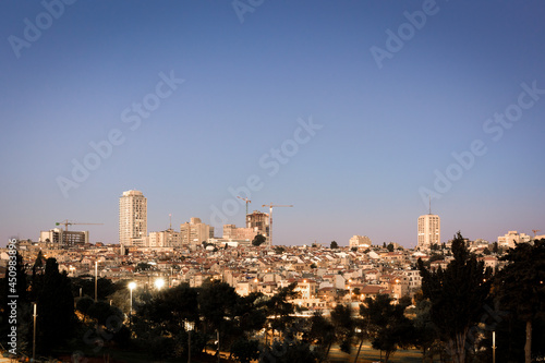 Modern Jerusalem Cityscape at Nightfall in the Summer
