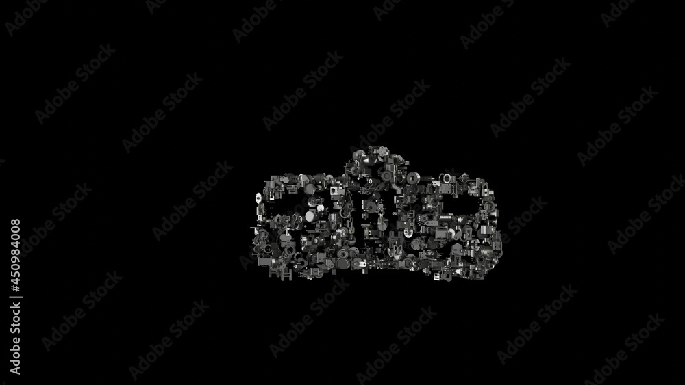 3d rendering mechanical parts in shape of symbol of tram way isolated on black background 3d rendering mechanical parts in shape of symbol of tram way isolated on black background