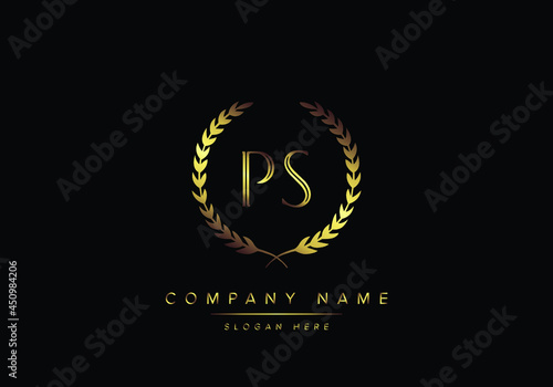 Alphabet letters PS monogram logo, gold color, luxury style