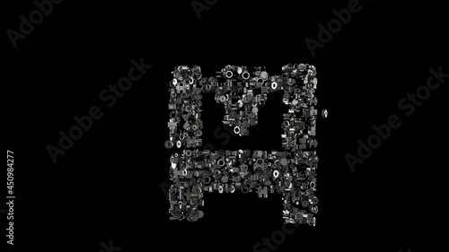 3d rendering mechanical parts in shape of symbol of 3d printer isolated on black background