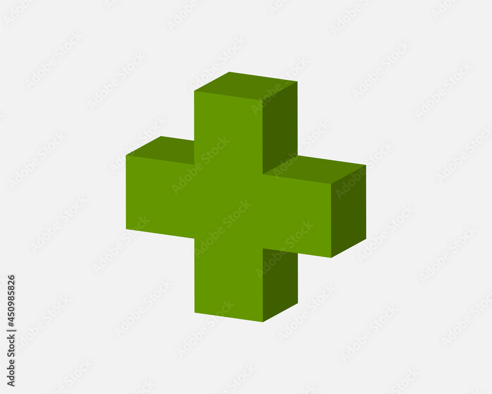 Fototapeta premium Green plus sign. Vector icon. Cross symbol of safety guidance.