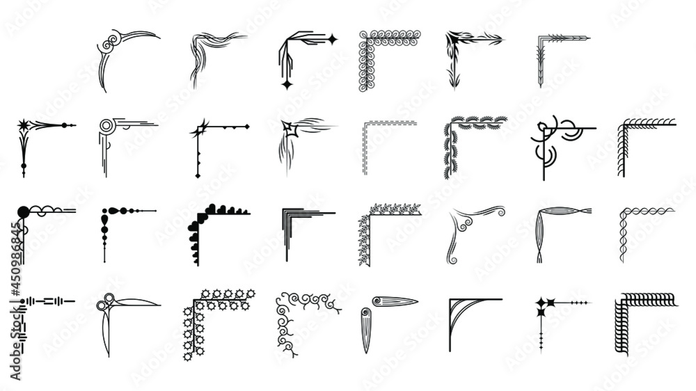 Set Hand Draw Of Corners Different Shapes Flower Decoration Vector Design Doodle Sketch Style For Wedding And Banner Set Hand Draw Of Corners Different Shapes Flower Decoration Vector Design Doodle Sketch Style For Wedding And Banner