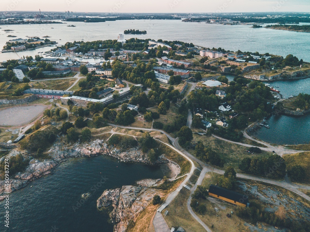 Fototapeta premium Drone Views from around Suomenlinna in Helsinki, Finland