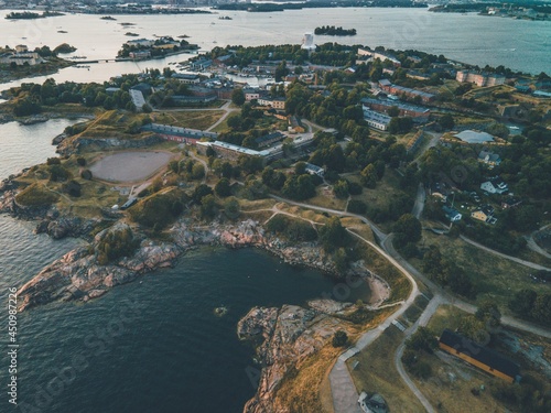 Drone Views from around Suomenlinna in Helsinki, Finland