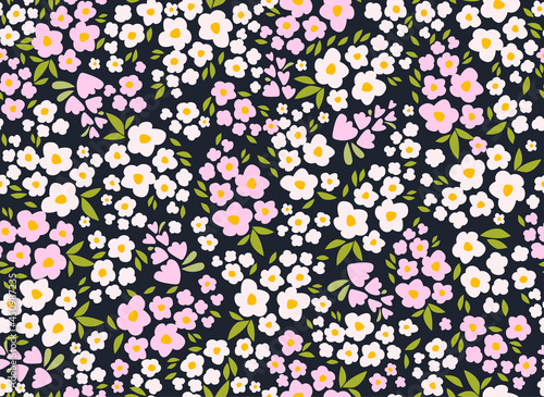 Seamless pattern with colorful small flowers and leaves