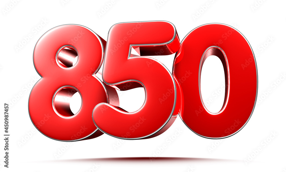 Rounded red numbers 850 on white background 3D illustration with clipping path Rounded red numbers 850 on white background 3D illustration with clipping path