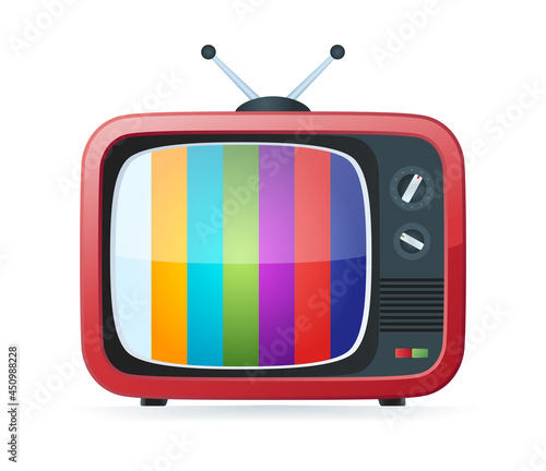 Old TV icon. Analogue retro TV with antenna, channel and signal selector. Web vector illustration in 3D style photo