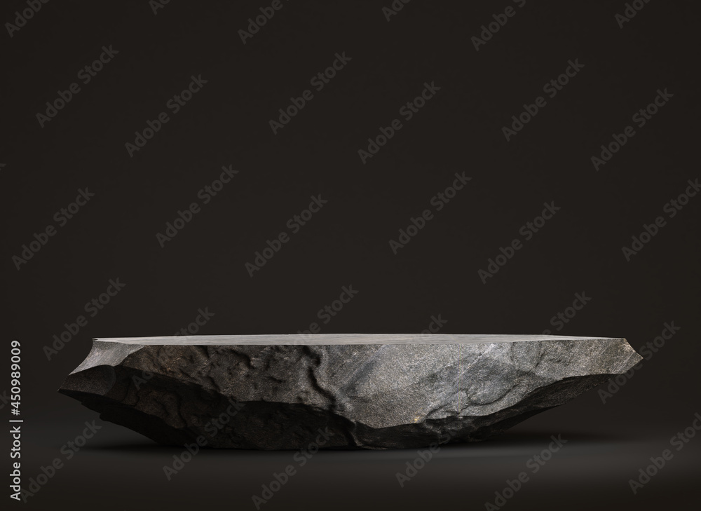 Naklejka premium Stone podium for display products on а black background. 3d illustration
