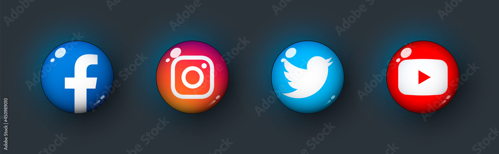 Realistic 3D Set glossy of popular social app icons in Neomorphism ...