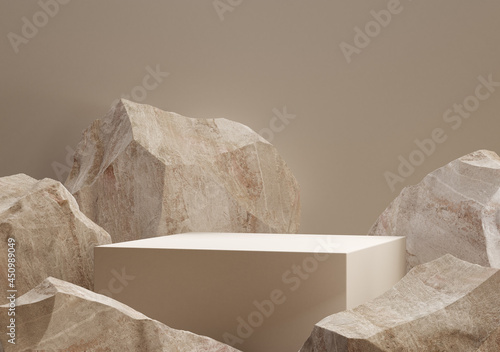 Abstract stones with cube for display product. 3d illustration photo