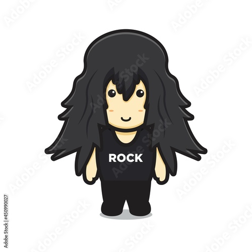 Cute rocker with long hair cartoon vector icon illustration