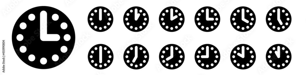 time clock icon each hour isolated set time clock icon each hour isolated set