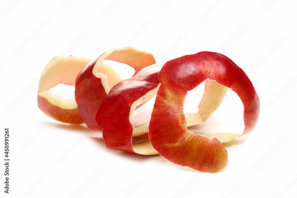 Red apple peel isolated on white background and texture Stock Photo