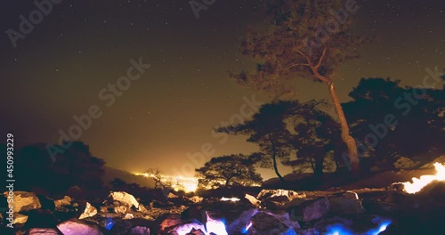 Stars above Chimera, natural lights at night. Turkey.