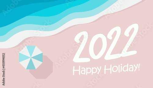 Happy New Year 2022 numbers design for christmass and new year holidays banner, flyer, calendar cover, greeting card. Advertising poster of resort, trip, journey, festival, party, event. Vector.