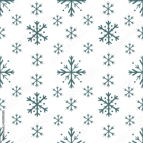 Vector seamless pattern with blue snowflakes.