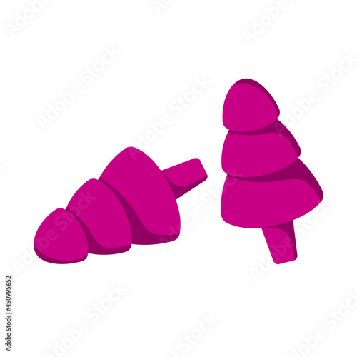 Liliac ear plugs. Flat vector illustration of earplugs, noise protection during sleep, work