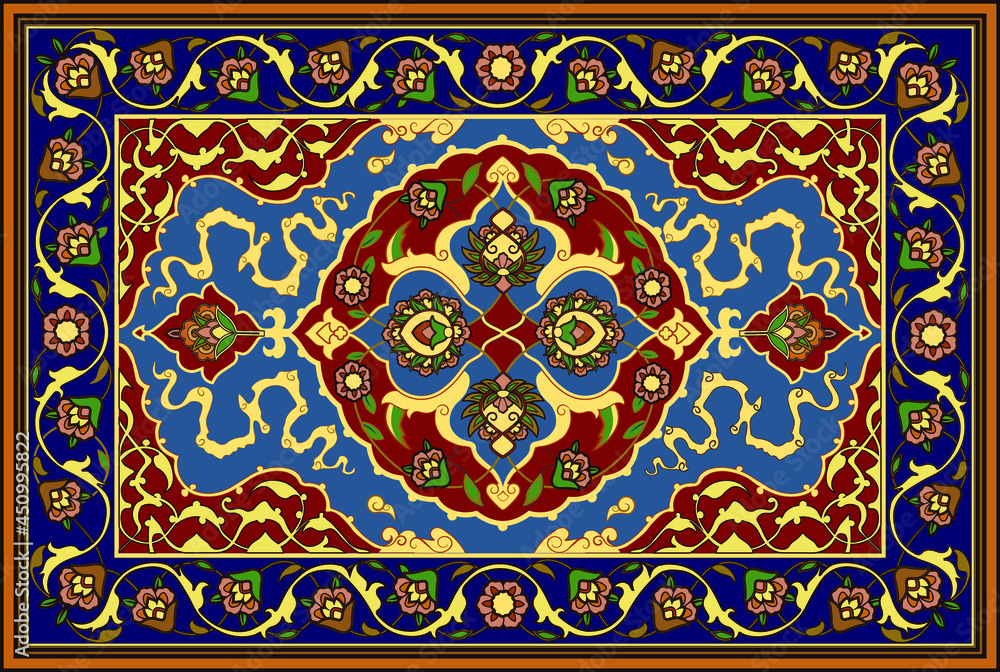 Persian carpet original design, tribal vector texture. Easy to edit and change just 16 colors by swatch window.