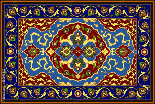 Persian carpet original design, tribal vector texture. Easy to edit and change just 16 colors by swatch window.