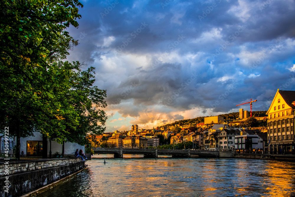 Cloudy sky in the sunset over Zurich